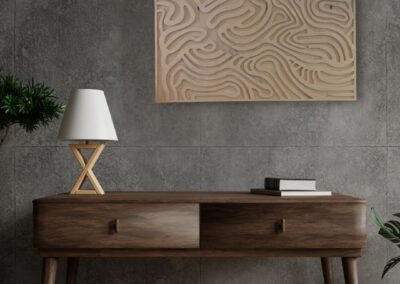 3D-Holzrelief The Sunrise von Flow Mesh – Birkenholz“, „Detailaufnahme CNC-Fräsung The Sunrise Holzbild